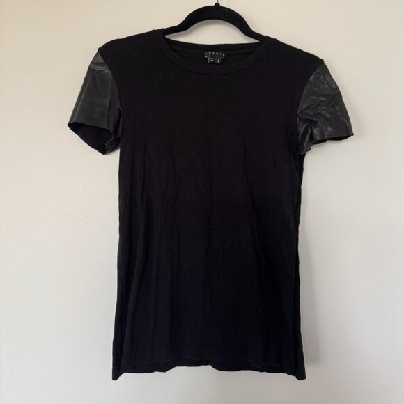Theory Faux Leather Sleeve Tee Shirt - Picture 2 of 2